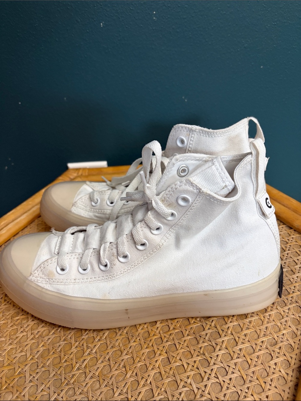 Converse High Top Sneakers in White with Cream Sole - Picture 3 of 8